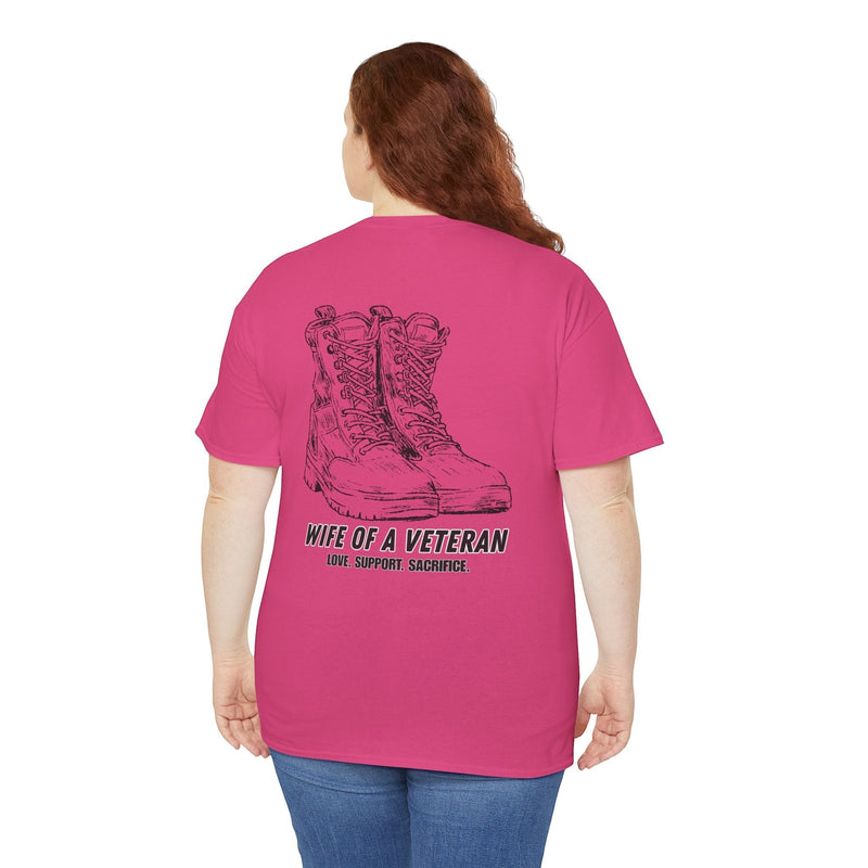 Wife of a Veteran T-Shirt — 'Love. Support. Sacrifice.' Military Boots Tribute Tee - Australian Warfighters Coffee