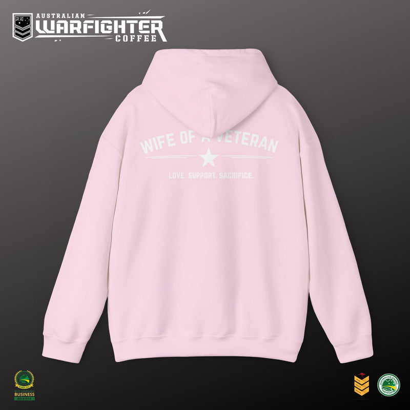 Wife of a Veteran Hoodie — Pink Military Support Pullover - Australian Warfighters Coffee