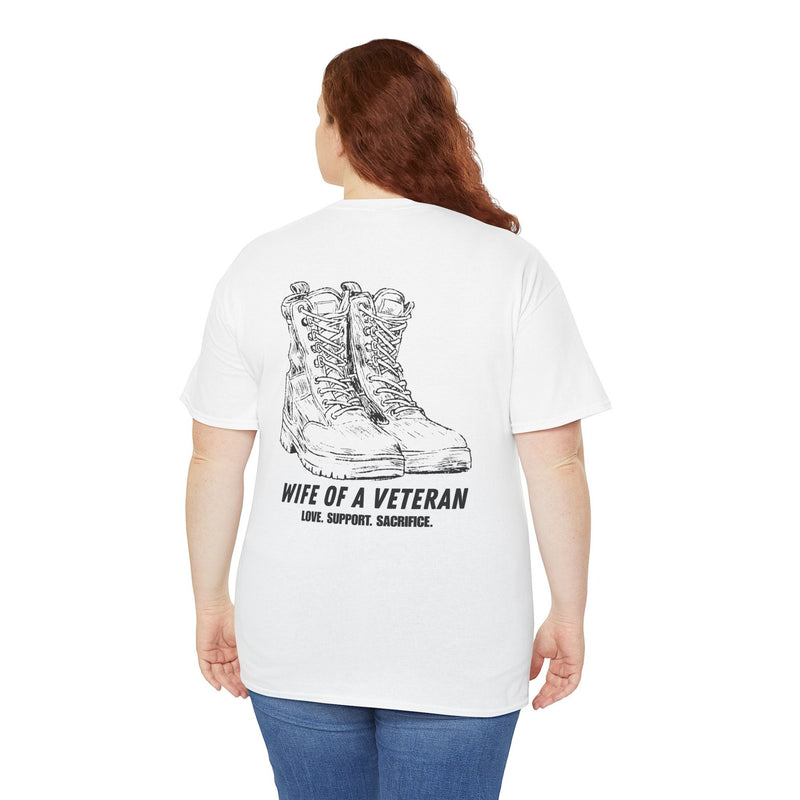 Wife of a Veteran T-Shirt — 'Love. Support. Sacrifice.' Military Boots Tribute Tee - Australian Warfighters Coffee