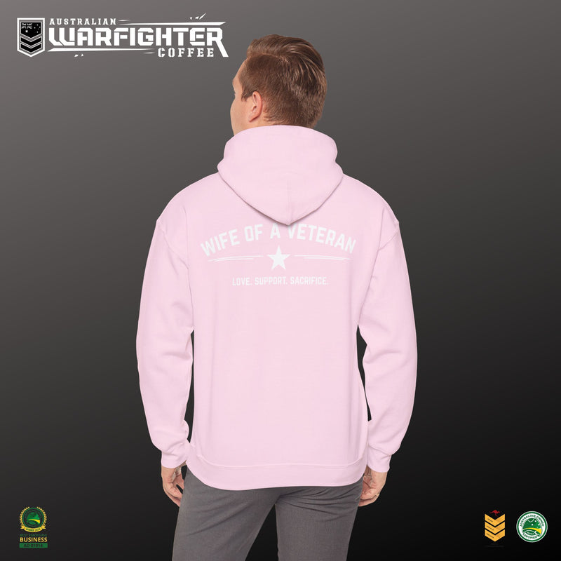 Wife of a Veteran Hoodie — Pink Military Support Pullover - Australian Warfighters Coffee