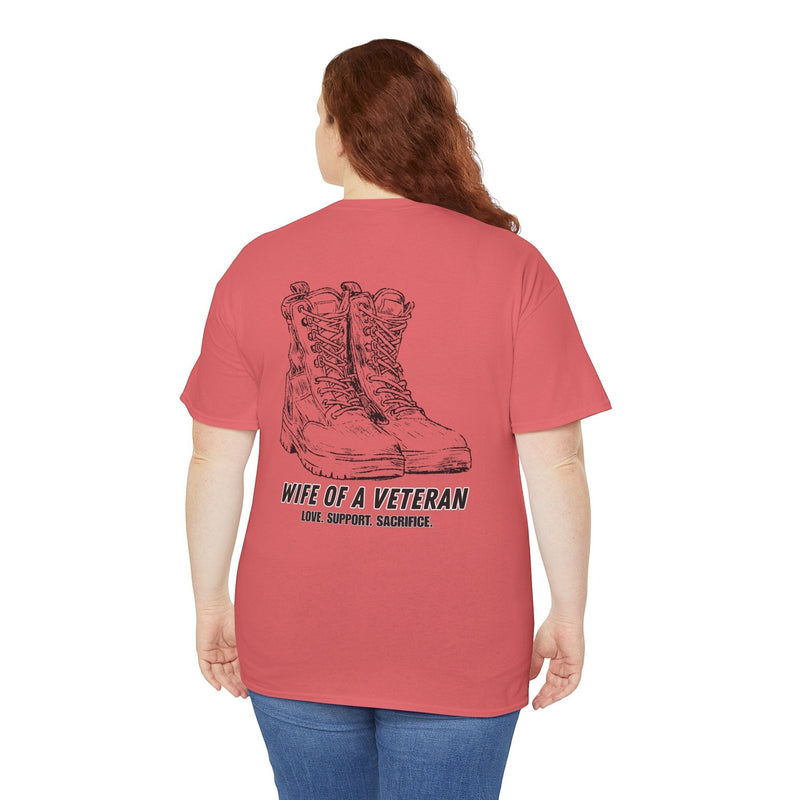 Wife of a Veteran T-Shirt — 'Love. Support. Sacrifice.' Military Boots Tribute Tee - Australian Warfighters Coffee