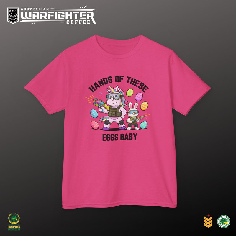 Kids Tee — "Hands of these eggs baby!" - Australian Warfighters Coffee