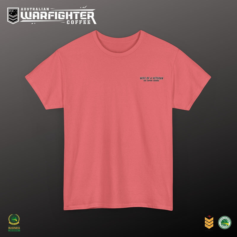 Wife of a Veteran T-Shirt — 'Love. Support. Sacrifice.' Military Boots Tribute Tee - Australian Warfighters Coffee