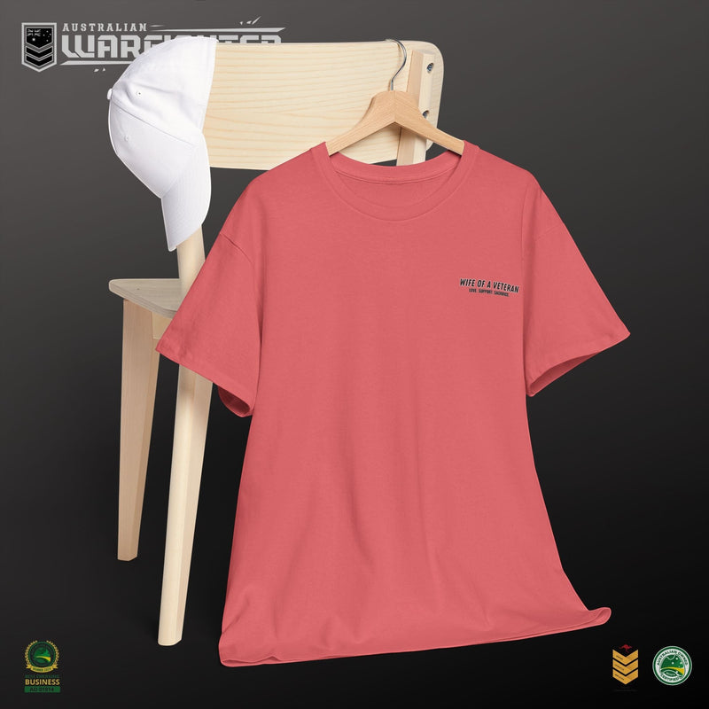 Wife of a Veteran T-Shirt — 'Love. Support. Sacrifice.' Military Boots Tribute Tee - Australian Warfighters Coffee