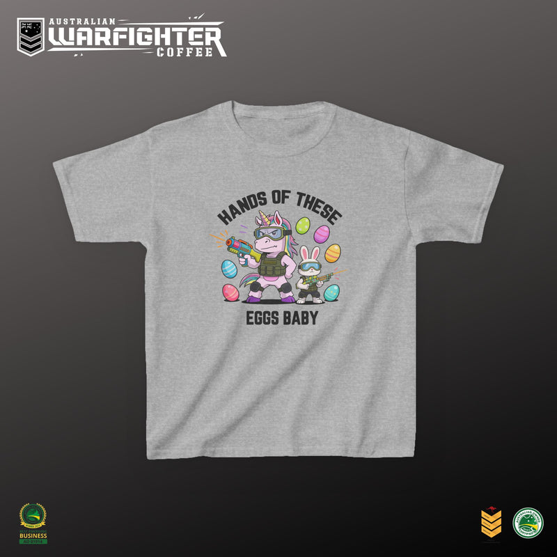 Kids Tee — "Hands of these eggs baby!" - Australian Warfighters Coffee