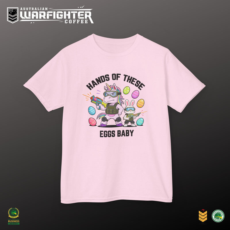 Kids Tee — "Hands of these eggs baby!" - Australian Warfighters Coffee