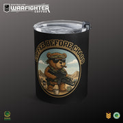 Australian Warfighters Coffee 10oz insulated tumbler with 'Brew the Chaos' military bear design. Stainless steel with clear lid.