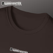 Australian Warfighters Coffee dark brown 100% cotton crew-neck t-shirt with AH-64E Apache Guardian graphic.