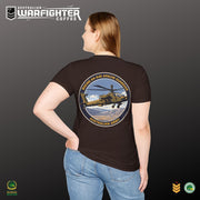 Australian Warfighters Coffee dark brown 100% cotton t-shirt with a graphic of an AH-64E Apache Guardian helicopter in flight on the back.