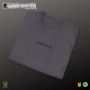 Australian Warfighters Coffee grey crew-neck t-shirt with small chest logo and large back graphic of Apache helicopter.