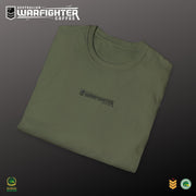 Australian Warfighters Coffee olive green 100% cotton crew-neck t-shirt with Apache helicopter graphic on back.