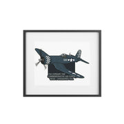 Australian Warfighters Coffee F4U Corsair '530' Commemorative Air Force matte print in a black frame with white matting.