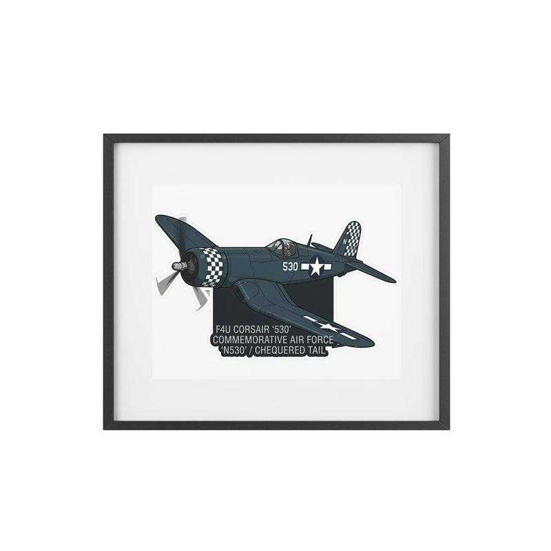 Australian Warfighters Coffee F4U Corsair '530' Commemorative Air Force matte print in a black frame with white matting.