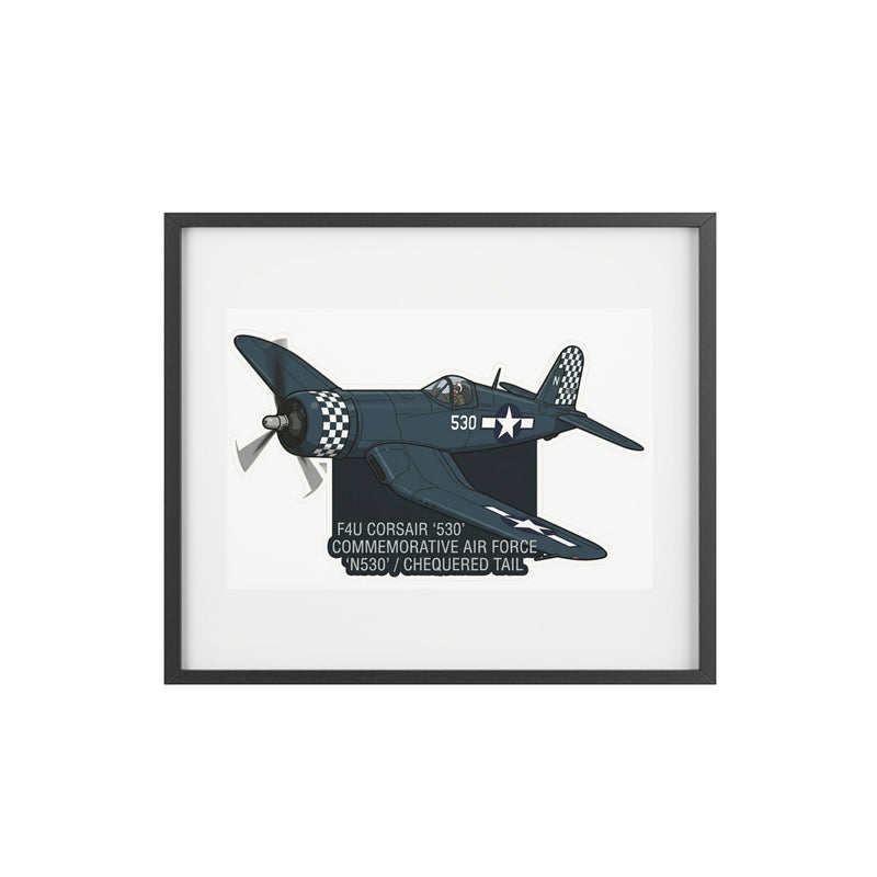 Australian Warfighters Coffee F4U Corsair '530' Commemorative Air Force framed matte print with black frame and white matboard.