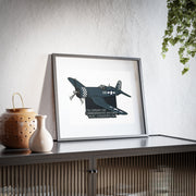 Australian Warfighters Coffee F4U Corsair '530' commemorative matte print with checkered tail in a black frame.