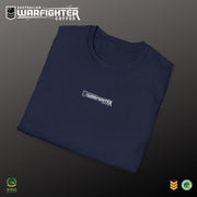 Australian Warfighters Coffee navy blue crew-neck t-shirt with small chest logo and large back graphic of AH-64E Apache helicopter.