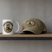Australian Warfighters Coffee white ceramic mug with a tactical bear graphic and "Coffee Before Chaos" slogan.